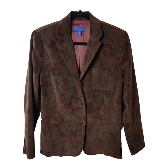 J. McLaughlin Jackets & Blazers - J Mclaughlin Jacket Women's 10 Brown Floral Corduroy Blazer Fitted Academia
